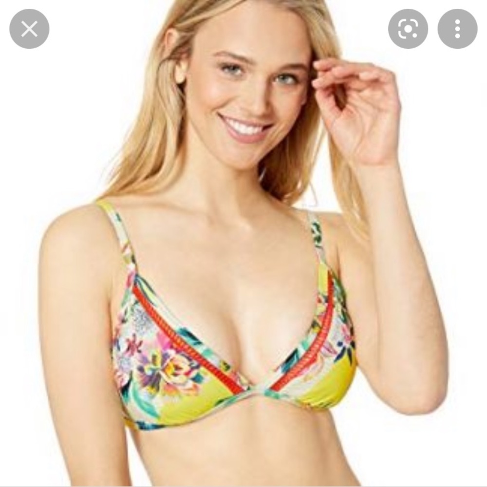 NWT Kenneth Cole reaction yellow floral bikini top M